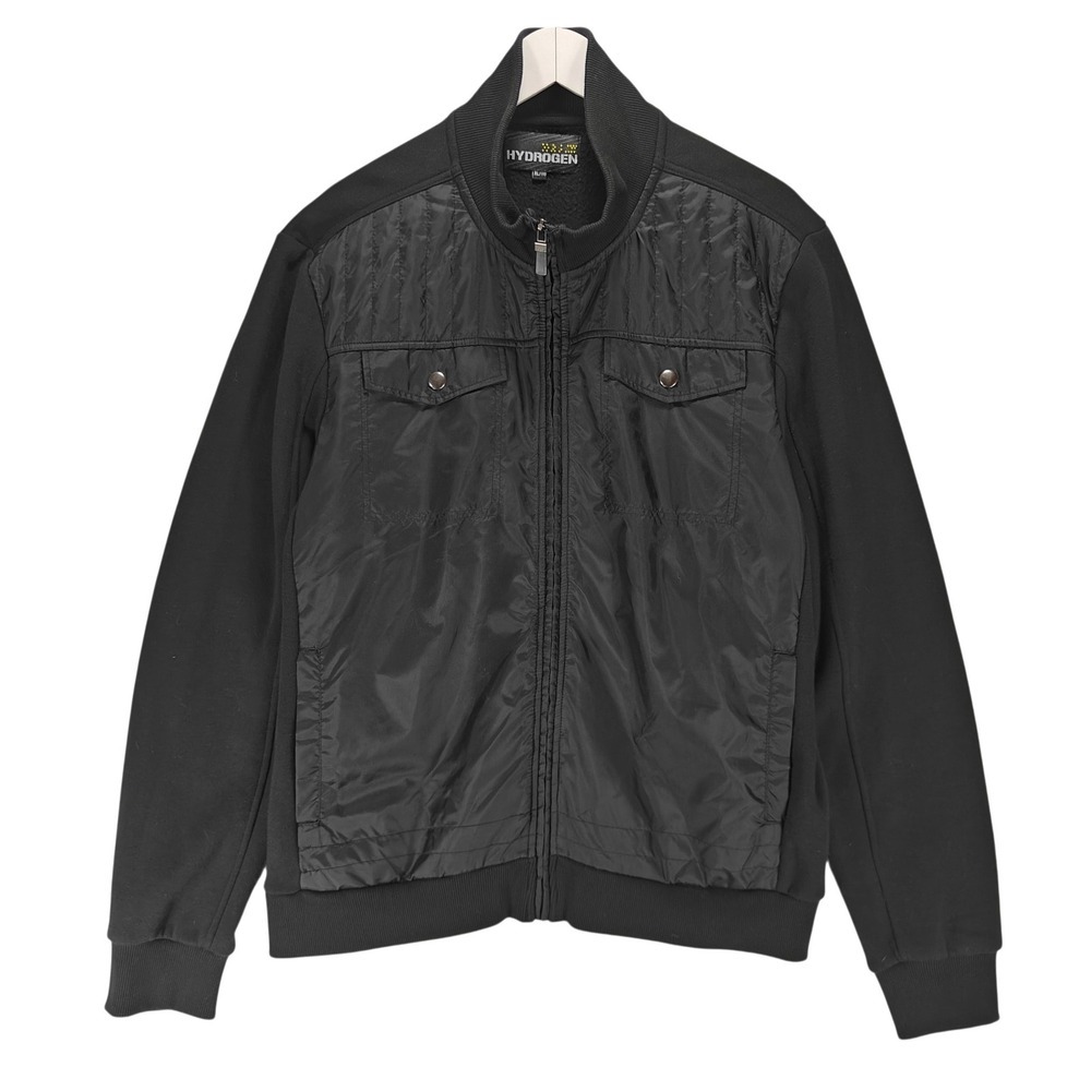 Hydrogen Mens Mixed Media Bomber Jacket Black Full Zip Mock Neck XL